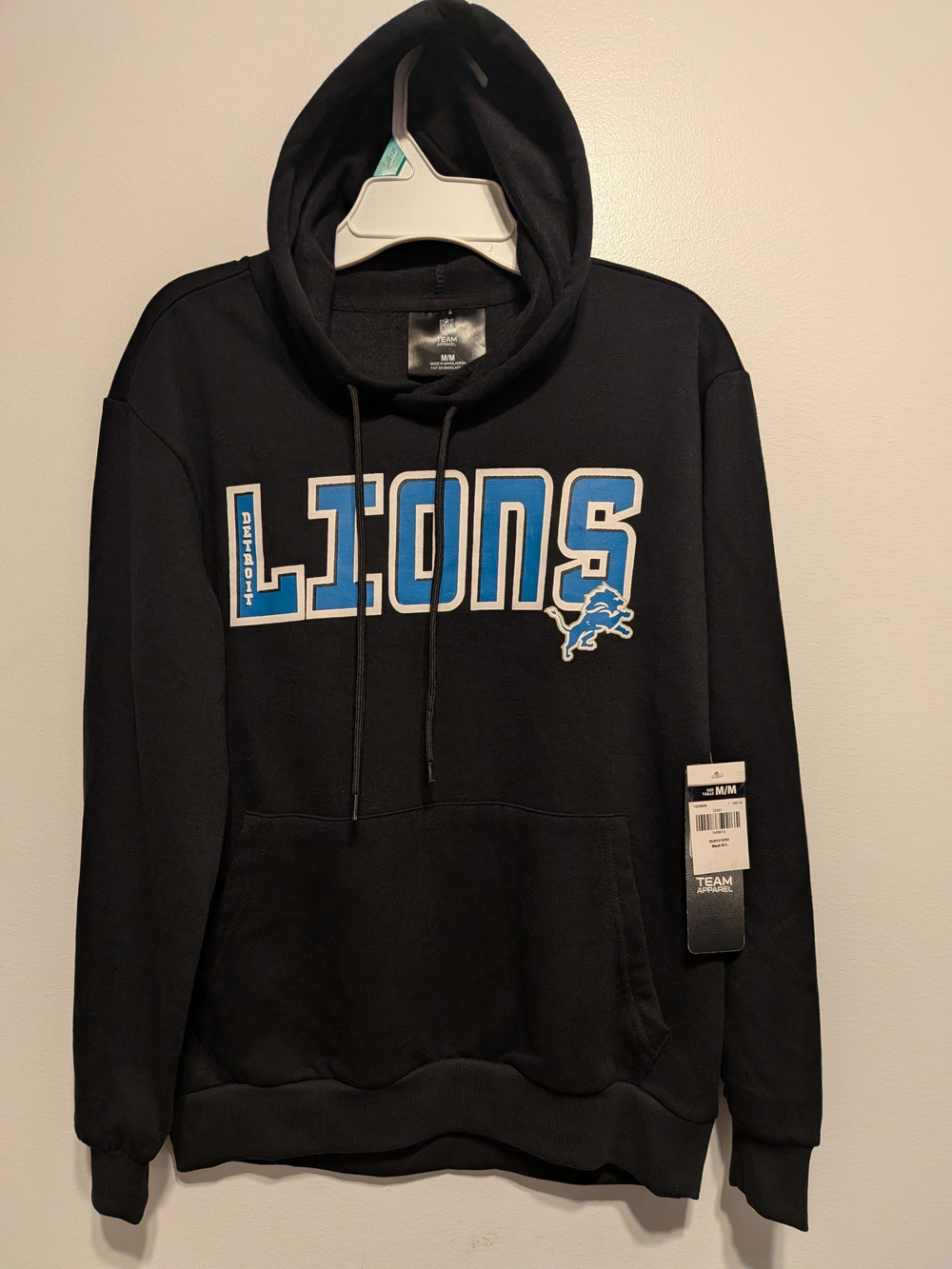NFL Black Detroit Lions Pullover Hoodie with Blue and White Logo